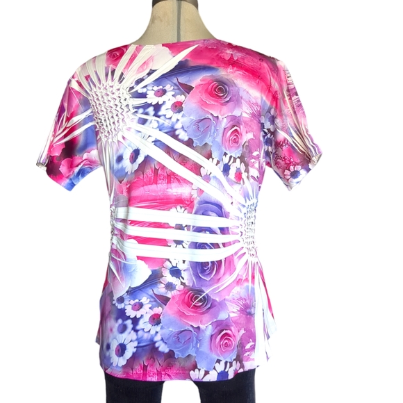 REVES COLLECTION Beautiful Floral Print Pink Purple and White Colors Size L - Picture 2 of 16